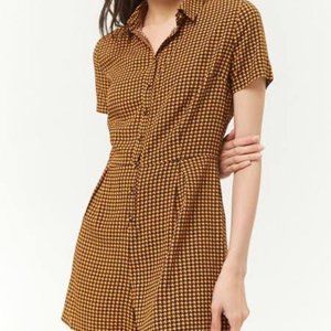 FOREVER 21 Houndstooth Button-Front Romper - Black / Orange Small